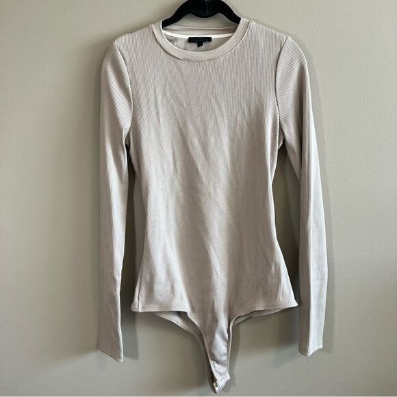 ✨ The Range NYC Women’s Cream Mass Rib Cross Back Long Sleeve Bodysuit Large - Picture 3 of 14